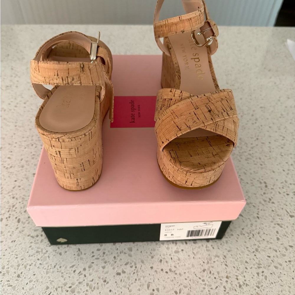 Kate Spade Jasper Wedge Sandals, Natural, Size 8 NIB